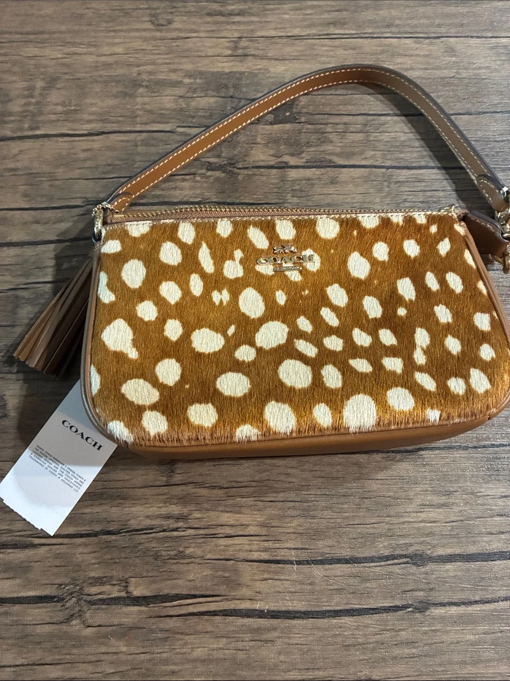 Coach Tan & Cream Spotted Haircalf Wristlet